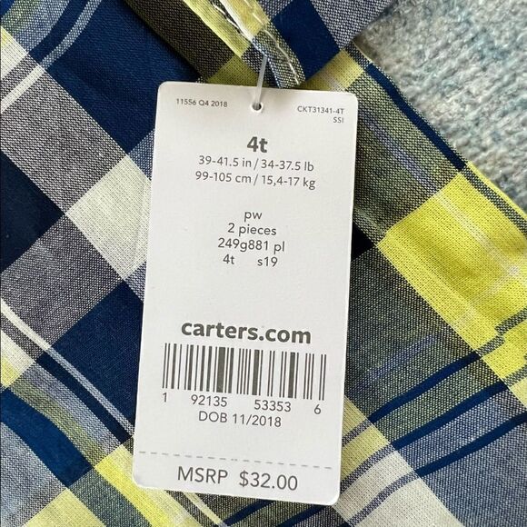 NWT! Carter's Blue Yellow Dinosaur Long Sleeve Button Down Shirt 4T - Picture 6 of 7